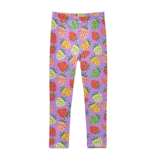 Strawberries on Purple Girls Leggings,Workout Leggings for Girls Toddler Athletic Leggings Size for 3-10T