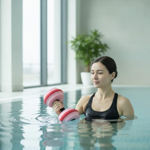 Image of Buoyant EVA Water Dumbbell Lightweight Water Dumbbell Floating Aquatic Dumbbells Waterproof for Beginners, Seniors, Pink