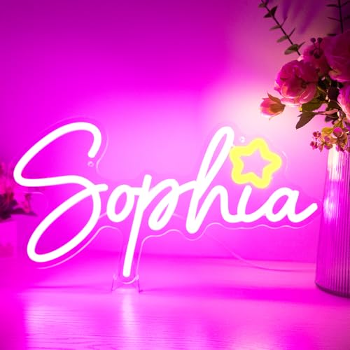 Large Sophia Name LED Neon Sign, Name Decoration Dimmable USB Powered Light for Bedroom, Kids Room, Living Room, Birthday Party Decoration, Neon Sign Gift, Name Decor for Girl, Size 16 * 8.46 inches