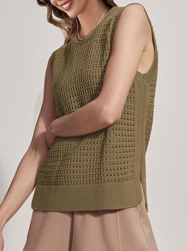 Image of SuperPrity Women's Sweater Vest Sleeveless Crochet Sheer Knit Sweater Tank Casual See Through Crewneck Sweater