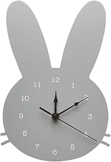 Garneck Bunny Wall Clock Cute Wooden Wall Hanging Clock with Rabbit Head Shape Number Wall Clock for Kids Room Kitchen Home Gray