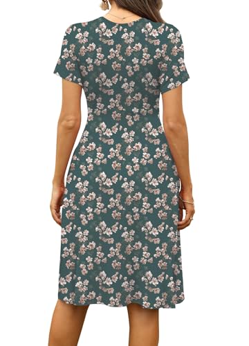 Image of WEACZZY Women's Summer Short Sleeve Casual Dresses V-Neck Floral Party Dress with Pockets