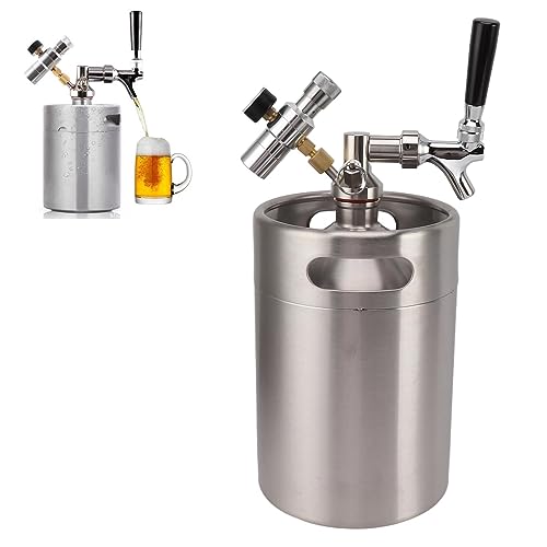 5L Mini Stainless Steel Keg with Faucet Pressurized Mini Keg Growler Home Keg Kit System with Adjustable Faucet 150PSI Gauge for Homebrew Craft and Draft Beer