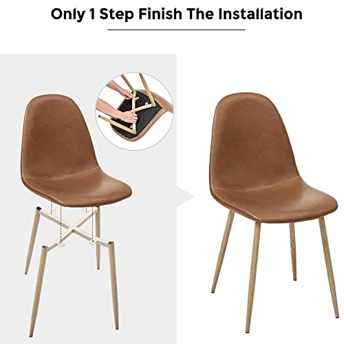 Greenforest Dining Chairs Set Of 4, Washable Pu Fuax Leather Dining Side Chair Mid Century Modern Dining Room Chairs Comfortable Upolstered Cushion Seat With Metal Legs For Home Kitchen, Camel Brown #TOP7