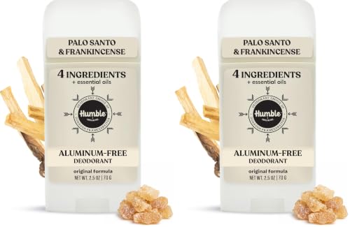 Humble Aluminum-Free Deodorant for Women &amp; Men, Palo Santo &amp; Frankincense - Clean &amp; Fresh Natural Deodorant Stick with Essential Oils for Long-Lasting Odor Control (Pack of 2)