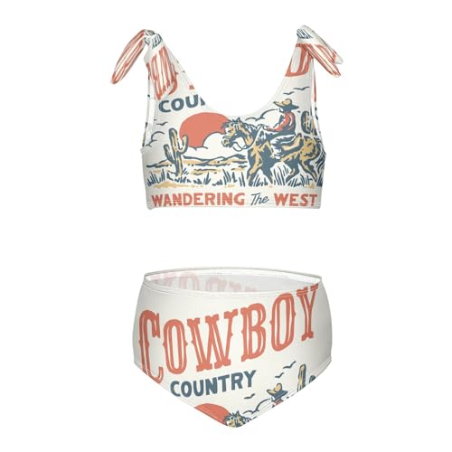 QUGRL Cowboy Rising Horse Girls Swimsuit Bikini Set Kids Bathing Suits for Girls 2 Piece Bowknot Swimwear Tankini Hawaiian 7-8 Years Multicoloured