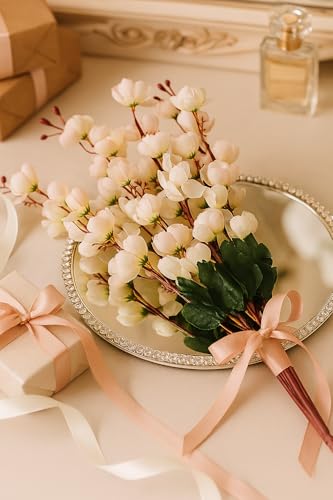 ARTSY® Artificial Flowers for Decoration Cherry Blossom Flower Bunch for Vase, Home Decor, Without VASE, Combo (White, Pack of 2 Pieces)