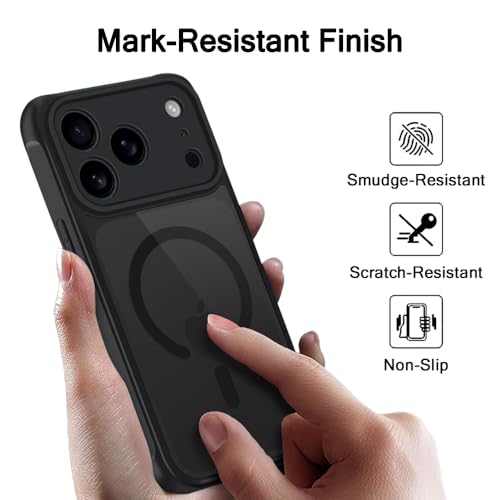 Image of TheGiftKart for iPhone 17 Pro Case, Matte Frosted Hard Back Cover Compatible with MagSafe, Hybrid Shockproof iPhone 17 Pro Cover with Camera & Screen Protection (PC & TPU, Translucent Black)