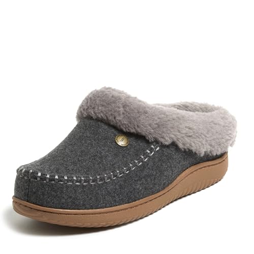 Dearfoams Women's Atley Indoor Outdoor House Shoe Fuzzy Memeory Foam Clog Slipper