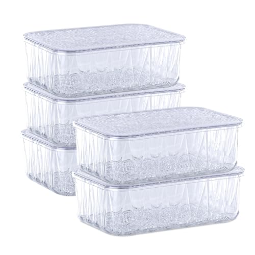 Image of Kuber Industries 5 Pcs Acrylic Stackable 4600 ml Kitchen Food Storage Container for Home with Lid | Freeze Organizer Items and Storage Organizer Box for Snacks and Dry Fruits | Transparent