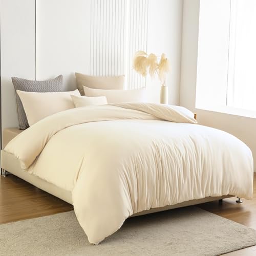 Soifox Super King Duvet Cover Set, Cream Bedding Set Superking Size Bed with Zipper Closure - Image 2