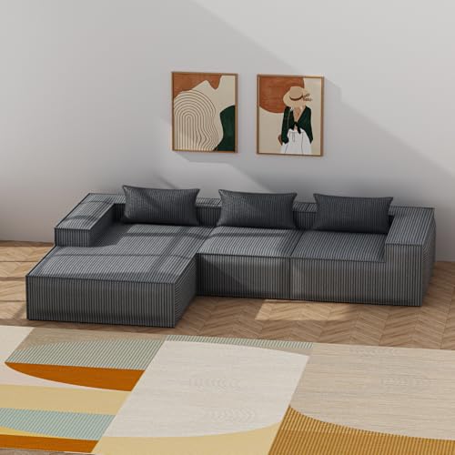 Image of 109 inch Cloud Sectional Couch with L-Shape Chaise, Modern Modular Sectional Sofa, No Assembly Required Sponge Sectional Sofa Couch for Living Room, Sofa-in-a-Box, White | Modern Modular
