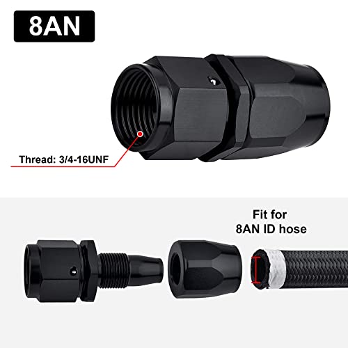 Image of EVIL ENERGY 8AN Hose End Fitting Straight Swivel for CPE Braided Hose Black 2PCS