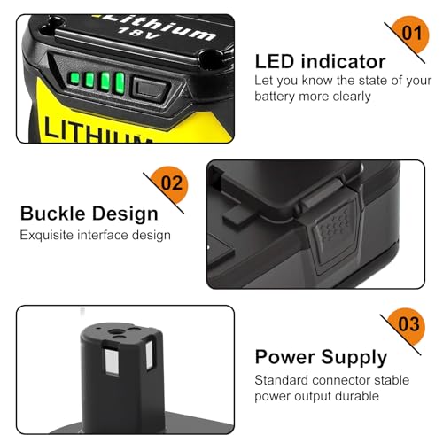 2-Pack-60Ah-18V-ONE-Li-ion-Battery-Charger-Combo-for-Ryobi-18V-Battery-for-Ryobi-18V-Battery-Charger-P117-P118-Compatible-with-Ryobi-Battery-18V-P102-P103-P104-P105-P107