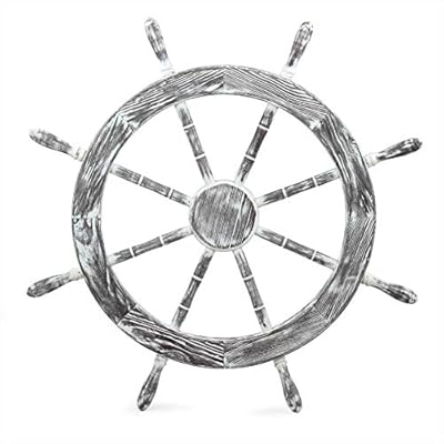 Nagina International 24" Antique White Deluxe Nautical Decorative Premium Pine Wood Ship Wheel | Captain Maritime Beach Home Decor Gift 41JZXK34i2L. SS400