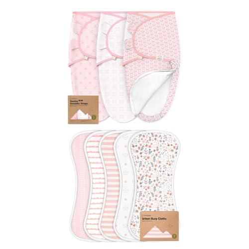 Image of KeaBabies 3-Pack Baby Swaddle Sleep Sacks with Zipper and 5-Pack Organic Burp Cloths for Baby Boys and Girls - Newborn Swaddle Sack 0-3 Months - Ultra Absorbent Burping Cloth, Burp Clothes