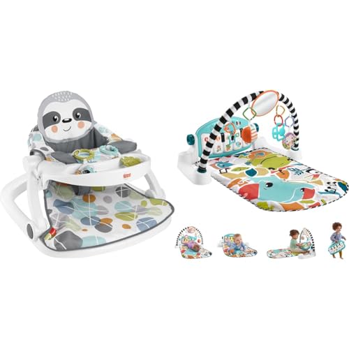 Image of Fisher-Price Baby Portable Chair with Snack Tray, Sit Me Up Floor Seat with Linkable Clacker & Teether Toys, Cute Sloth & Baby Activity Mat Glow and Grow Kick & Play Piano Gym, Portable Musical Toy