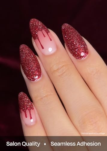 Image of ohora Semi Cured Gel Nail Strips (N Candy Blood) - Works with Any Lamps, Salon-Quality, Long Lasting, Easy to Apply & Remove - Includes 2 Prep Pads, Nail File & Wooden Stick