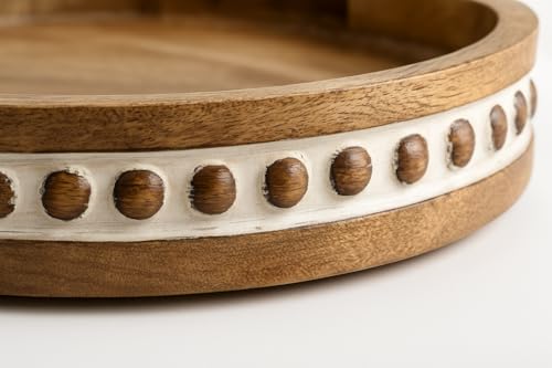 Image of Premium Round Wooden Tray for Table Decor & Serving | Mango Wood Coffee & Snack Tray for Dining & Living Room, Decorative Round Platter for Home 12 inches