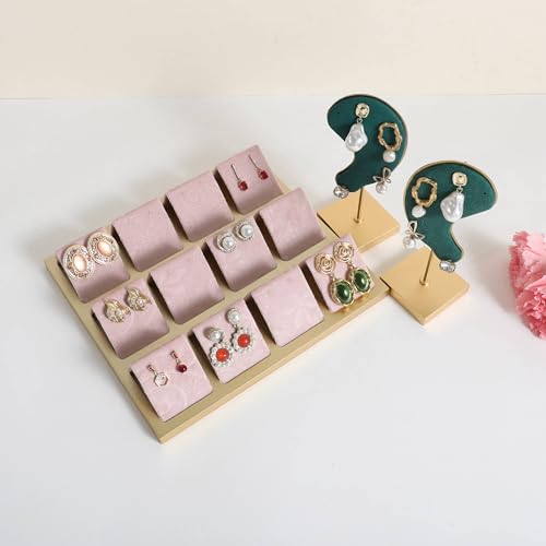GemeShou Golden coated earring display stand for selling, velvet stud earring holder for jewelry display, Jewlery earring storage organizer tray, studs holder jewelry organizer【Earring holder-Pink】 by GemeShou - Image 3