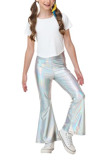 Girls Metallic Flare Leggings Pants Disco Dance Bell Bottoms 5-14 Years