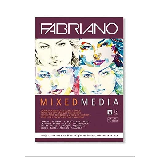 Fabriano Bloc Mixed Media A5 Hojas 40 250 Gr. Grano natural, lienzo, Mediana