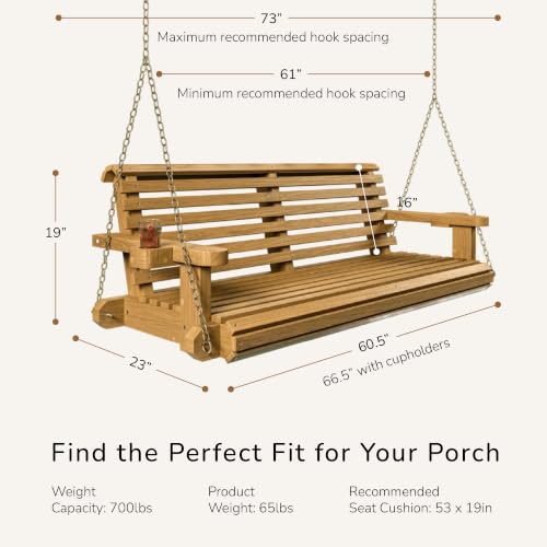 Image of Porchgate Amish Heavy Duty 800 Lb Roll Comfort Treated Porch Swing W /Chains (5 Foot, Birch)