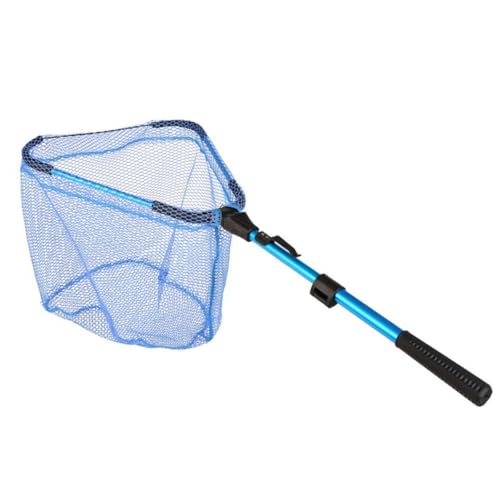DIYEAH Épuisette Télescopique en Alliage D'aluminium 2 Sections, Filet de Pêche D'extérieur Léger et Portable, Poignée Ergonomique Bleu, Adaptée pour Aquariums et Bassins à Poissons