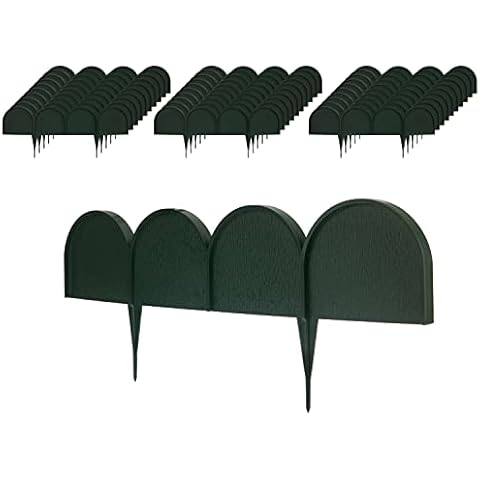 Evelyne Garden Border Edging in Half Round (Semicircle) Arched Design - 30pcs Green Yard Landscaping Fence Liner Lawn Edge Barrier - 40ft. Kit of Decorative Lawn Landscape Panels Elements Cover