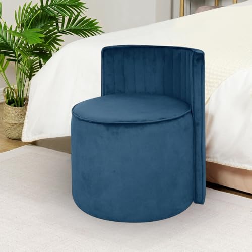 Image of Velvet OttomanPouffes for Sitting with Backrest | Puffy Stool for Living Room | Puffy Dressing Table Stool for Home Decor, Office (Blue)
