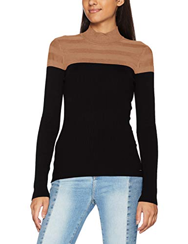 Maglione dolcevita bicolore Morgan Pull col Roulé Bicolore Mico, Maglione Pullover Donna, Cammello/Nero, TS