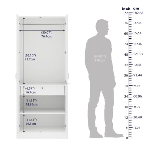 Image of Wakefit Wardrobe for Bedroom | 1 Yr Warranty | Cupboard for Bedroom, Almirah, Wooden Wardrobe, Multi-Shelves Storage with Drawer & Hanger, Density:680-750 kg /m, Free Installation (Tafetta- FW)