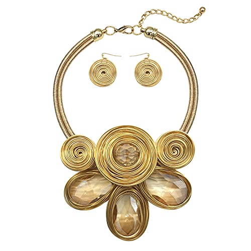 Chunky African Statement Necklace For Women Tribal Fashion Costume Jewelry Earring Sets Unique Colorful Big Rhinestone Crystal Pendent Collar Choker Bib Handmade