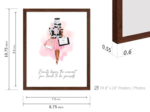 Image of Poster Master Lady with Shopping Bags Poster - Fashion Print - Trendy Art - Modern Art - Gift for Women & Fashionista - Luxury Haute Couture Decor for Bedroom or Girl's Room, 8x10 Brown Framed