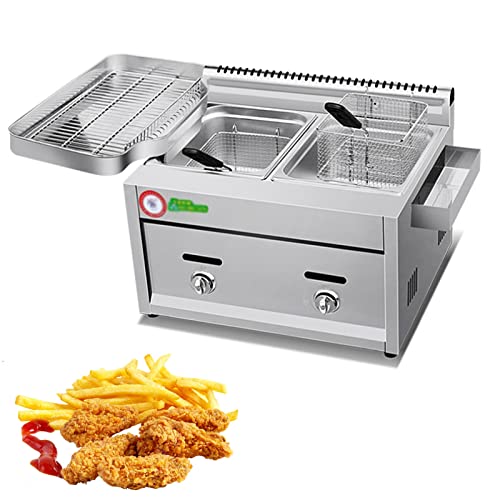 CZAOERXB Freidora Comercial de Acero Inoxidable con Cesta y Tapa, freidora a Gas de Gran Capacidad, fácil de Limpiar para cocinar Alimentos y Hacer Patatas Fritas en casa