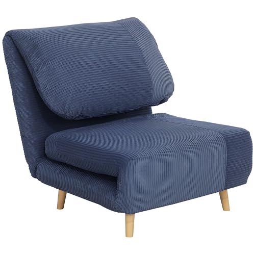 HOMCOM 2 in 1 Schlafsessel Klappbar Schlafsofa mit Bettfunktion Verstellbarer Rückenlehne, Gästebett bis 200kg Relaxsessel in Cordoptik Klappsessel für Wohnzimmer Schlafzimmer 82 x 87 x 89 cm Blau
