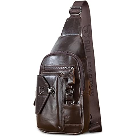 Hebetag Leather Sling Bag Multipurpose Daypack for Men Women Outdoor Travel Camping Hiking Crossbody Shoulder Chest Pack (Coffee) Cover