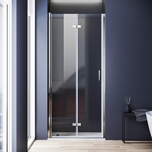 Puerta de ducha de 90 cm, puerta plegable nicho giratoria 180°, pared de ducha nano, revestimiento de 6 mm, cristal de seguridad ESG, cabina de ducha, altura 195 cm