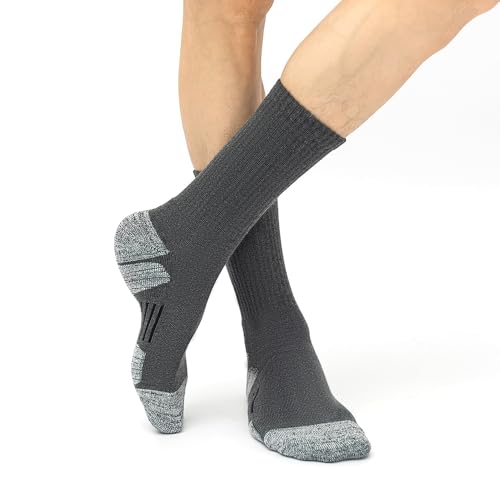 JOYNÉE 8 Pairs Mens Crew Socks Cushioned Moisture Wicking Athletic Socks Work Breathable Socks for Men,Dark Grey,Sock Size:10-134