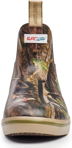 SUREWAY Men's Ankle Fishing Deck Boots for Men-Waterproof,Professional Non-Slip Soles for Wet Slippery Surface,Neoprene Rubber Rain Boot/Shoes for Hunting Boating Gardening 5