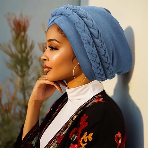 Image of DRESHOW African Women Turban Caps Cotton Beanie Twist Headscarf Pre-Tied Double Twisted Braids Wrap Hat Chemo Cancer Cap