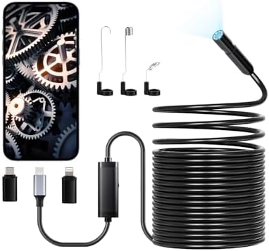 VEVOR Endoscope Camera with 49.2FT Semi-Rigid Cable, 1920P HD Borescope for Android & iOS, Industrial Inspection Tool with Light - 8 LED, 2X Zoom, IP67 Waterproof Snake Camera for Auto, Plumbing