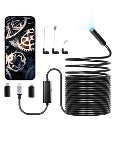 VEVOR Endoscope Camera with 49.2FT Semi-Rigid Cable, 1920P HD Borescope for Android & iOS, Industrial Inspection Camera with Light - 8 LED, 2X Zoom, IP67 Waterproof Snake Camera for Auto, Plumbing
