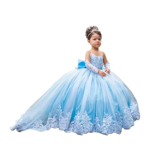 Ball Gown Princess Long Sleeves Pageant Dresses for Kids Tulle Appliques Girls First Communion Gowns