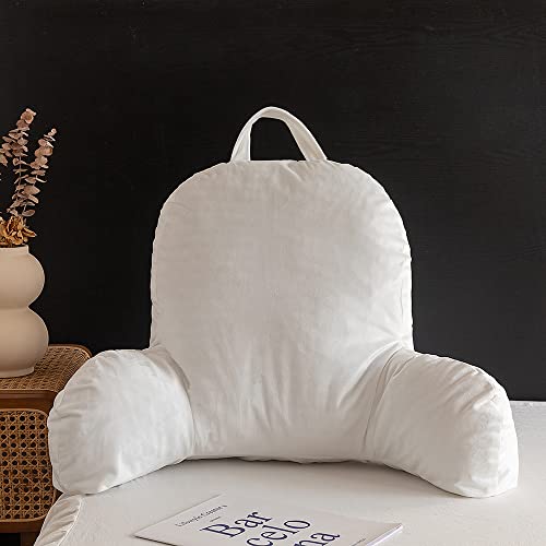 Donaness Crystal Velvet White Reading Pillow Bed Rest For Sitting Wedge Large Adult Backrest Lounge Cushion With Arms And Pockets #TOP3