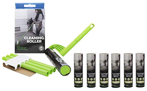 Leo Cleaning Roller with extendable Handle Plus 6 Refills. Total 325 Sheets Pet's Hair Remover & Household Cleaning Great for Dog and Cat Hair Cleaning and Removal (1 Roller + 6 Refills)