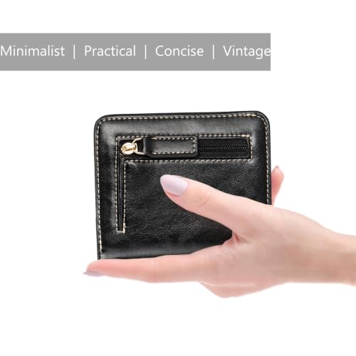 Image of Itslife Women's Rfid Blocking Small Compact Bifold Leather Pocket Wallet Ladies Mini Purse with id Window (Waxed Black)