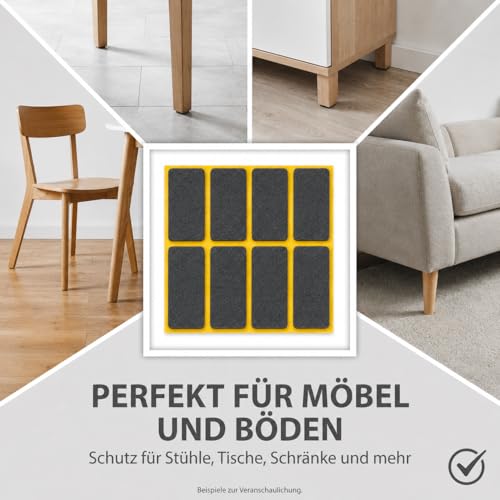 peha Filzgleiter selbstklebend – Möbelgleiter für Stühle, Tische und Möbel, 8 Stück, rechteckig 15 x 45 mm, braun, 3 mm stark