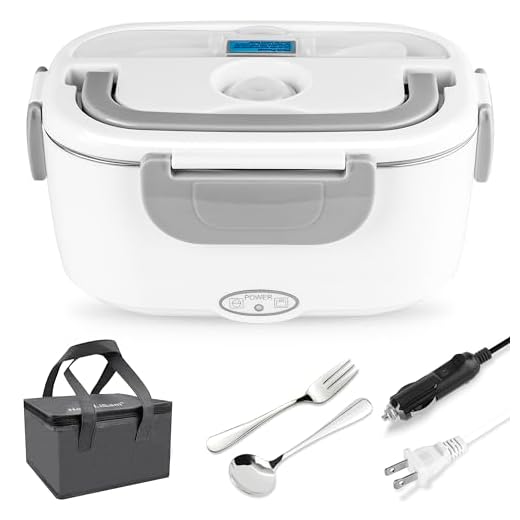 Electric Lunch Box 2 in 1, Electric Lunch Box Food Heater Car and Home Use Portable Lunch Heater 110V & 12V 40W - Stainless Steel Portable Food Warmer
