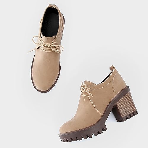 Womens Lace Up Round Toe Block Heels Platform Oxfords3